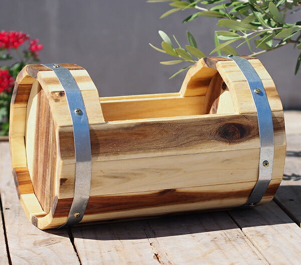 ベトナム製 アカシア 木製植木鉢 ラウンドウッドプランター JAN4989372399195